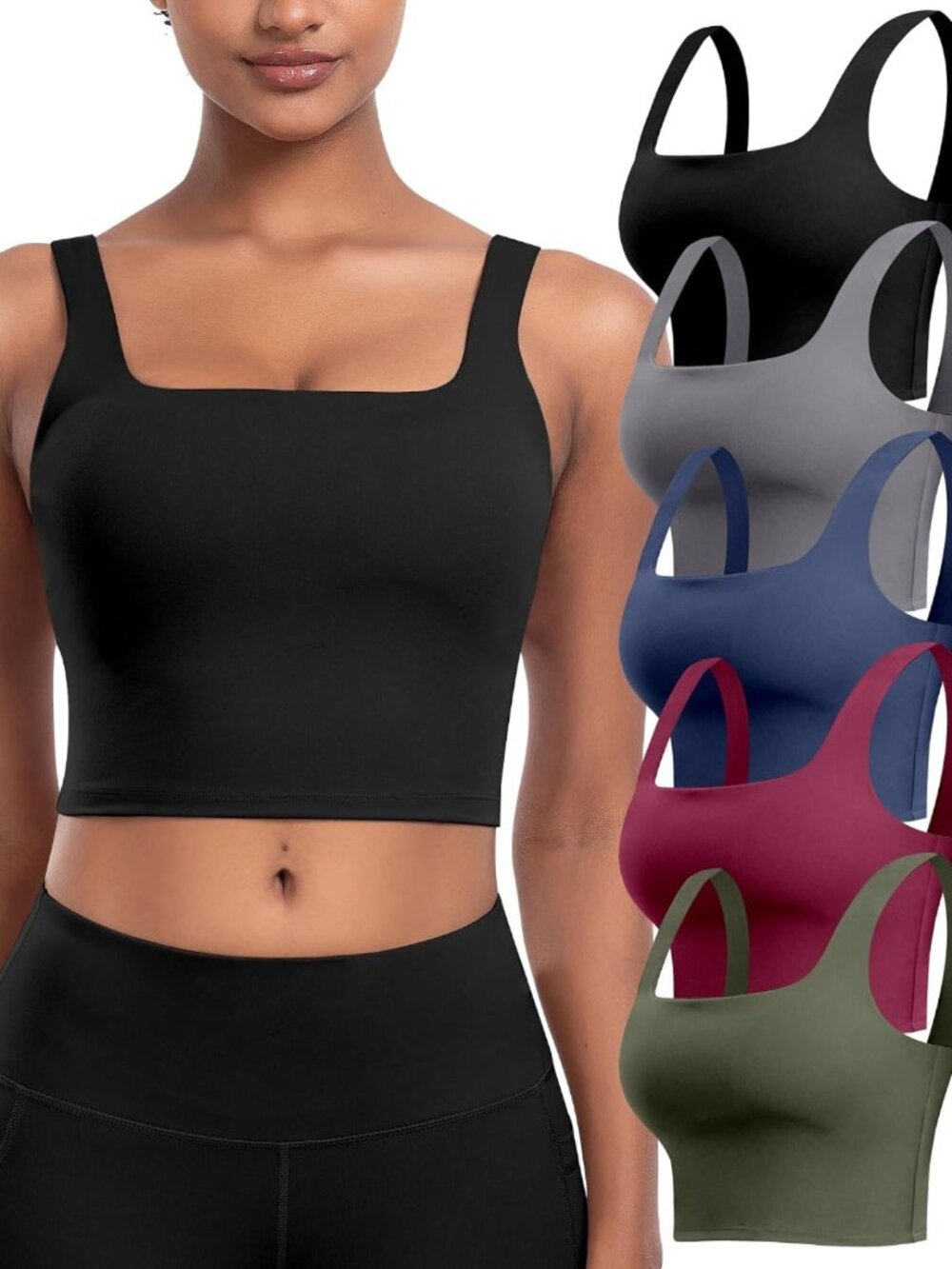 5-Pack Women's Longline Sports Bras - Padded Yoga Crop Tops for Workout